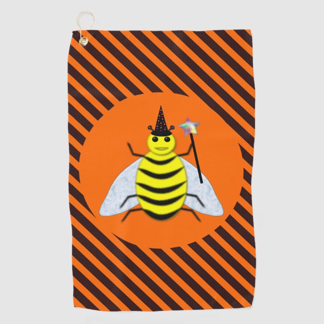 Serviette De Golf Halloween Magic Bee Witch Orange et Black Stripes (Devant)