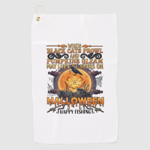 Serviette De Golf Halloween Pêche Heureuse Chats Noirs Citrouilles C