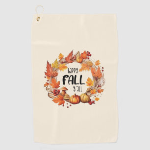 Serviette De Golf Happy Fall Y'all - Citrouille & Autumn Leaves Wrea