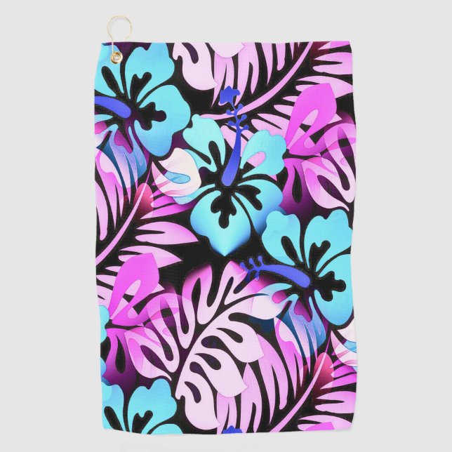 Serviette De Golf Hawaiian Flown Motif Tropical Rose Aqua Blue (Devant)
