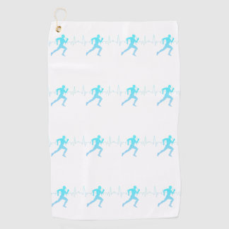 Serviette De Golf Homme Courir Silhouette Gradient & Heartbeat Blue
