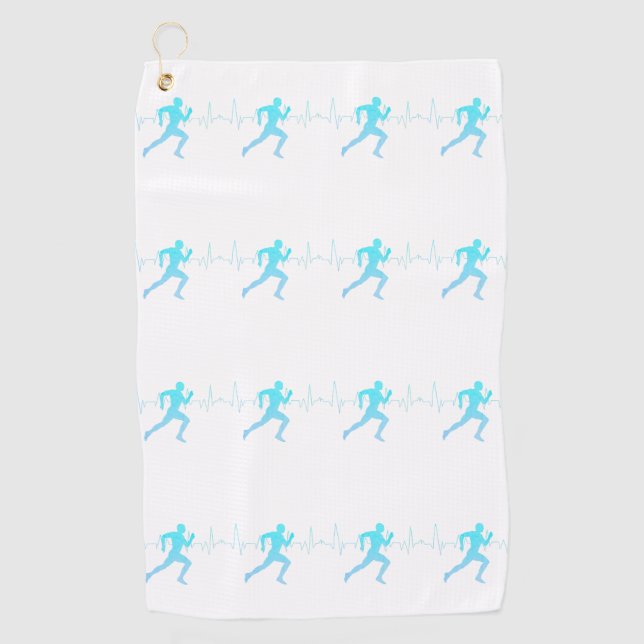Serviette De Golf Homme Courir Silhouette Gradient & Heartbeat Blue (Devant)