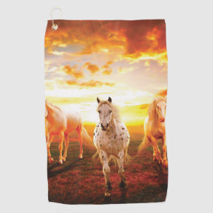 Serviette De Golf Horses at sunset throw pillow
