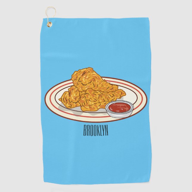 Serviette De Golf Illustration de dessin animé sur le poulet frit (Devant)