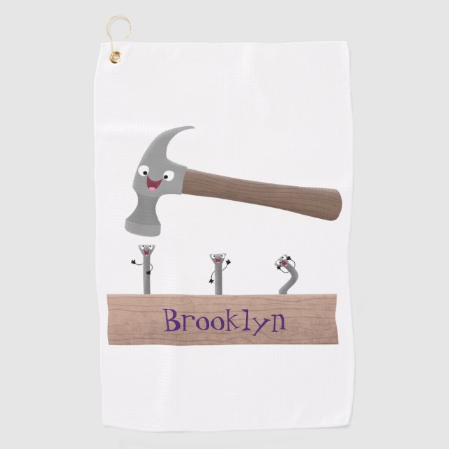 Serviette De Golf Illustration de dessin mignon, marteau et ongles (Devant)