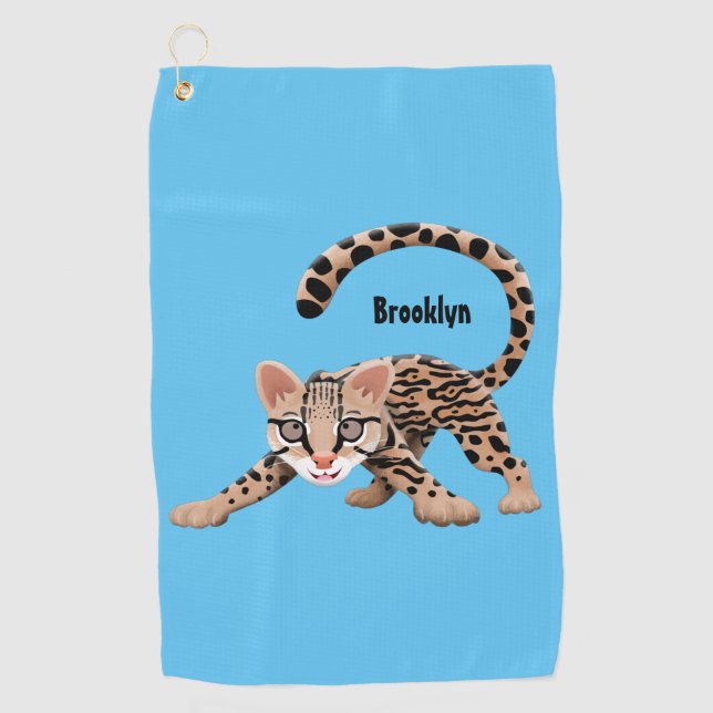 Serviette De Golf Illustration d'ocelot mignon (Devant)
