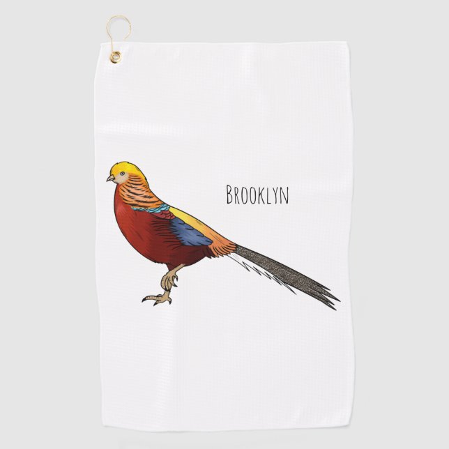 Serviette De Golf Illustration d'oiseau de faisan doré (Devant)