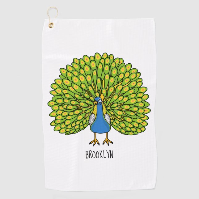 Serviette De Golf Illustration d'oiseau de paon brillant (Devant)