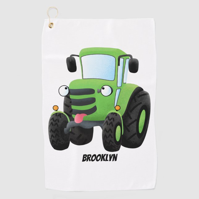 Serviette De Golf Illustration du joli joyeux tracteur agricole vert (Devant)