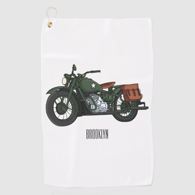 Serviette De Golf Illustration d'une moto de croiseur militaire (Devant)