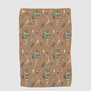 Serviette de golf - images de golfeurs, chariot et