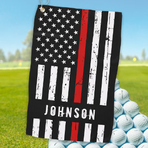 Serviette De Golf Indicateur de pompier personnalisé Mince ligne rou