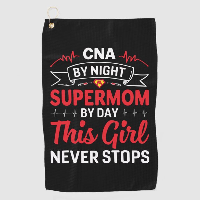 Serviette De Golf Infirmière Cadeau CNA Par Supermom De Nuit (Devant)
