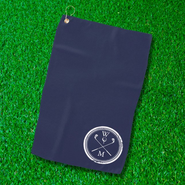 Serviette De Golf Initiales Monogramme Personnalisées Bleu Marine (Créateur téléchargé)