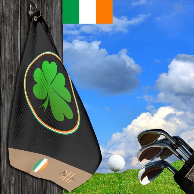 Serviette De Golf Irish Flag, Lucky Clover monogram, Golfing Irlande (Créateur téléchargé)