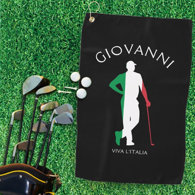 Serviette De Golf Italie Viva l'Italia Drapeau italien Homme Golfeur (Italy Viva l'Italia Italian Flag Male Golfer Name Golf Towel)