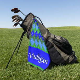 Serviette De Golf Jacquard bleu et vert blanc piqûres personnalisées