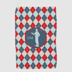 Serviette De Golf Jacquard bleu rouge Silhouette Monogramme de golf