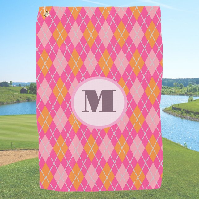 Serviette De Golf Jacquard de preppy rose orange personnalisé monogr (Créateur téléchargé)