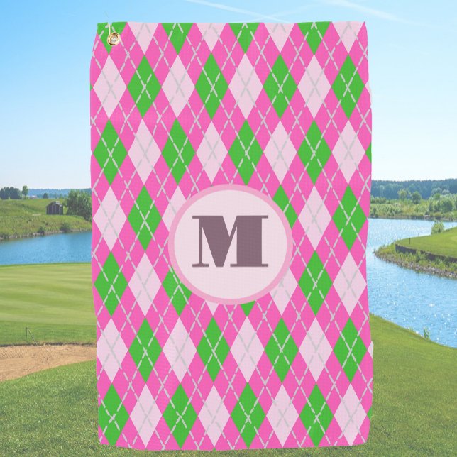 Serviette De Golf Jacquard de preppy rose vert personnalisé monogram (Créateur téléchargé)