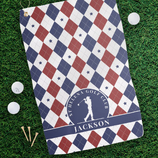 Serviette De Golf Jacquard Red Blue Stars Monogramme personnalisé