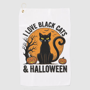 Serviette De Golf J'aime les chats noirs Halloween Vintage Shirt Des