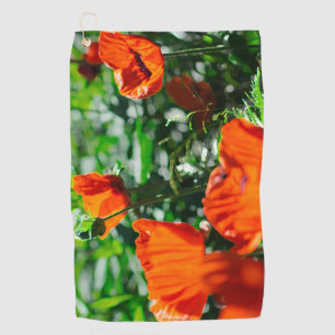 Serviette De Golf Jardin stylisé Rouge Orange Fleurs de pavot
