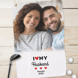 Serviette De Golf J'Coeur Mon Mari Photo Fun Golfer Moderne Personna