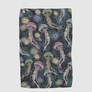 Serviette De Golf Jellyfish et anémones éthériques en Turquoise et r