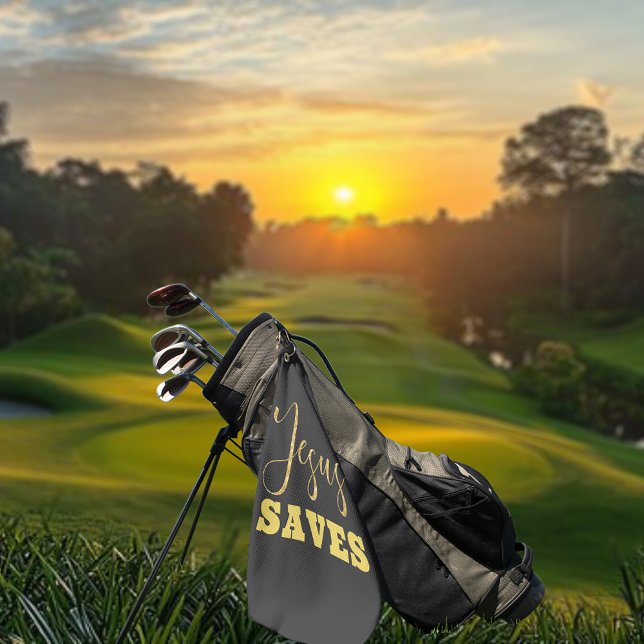 Serviette De Golf Jesus Saves Yellow Gold Parties scintillant (Créateur téléchargé)