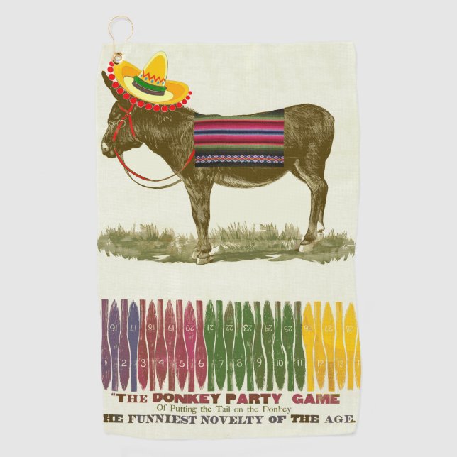 Serviette De Golf Jeu de fête vintage : Épingle la queue sur l'âne (Devant)
