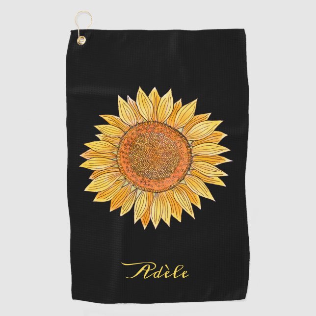 Serviette De Golf Joli Boho Art Aquarelle Jaune Tournesol (Devant)