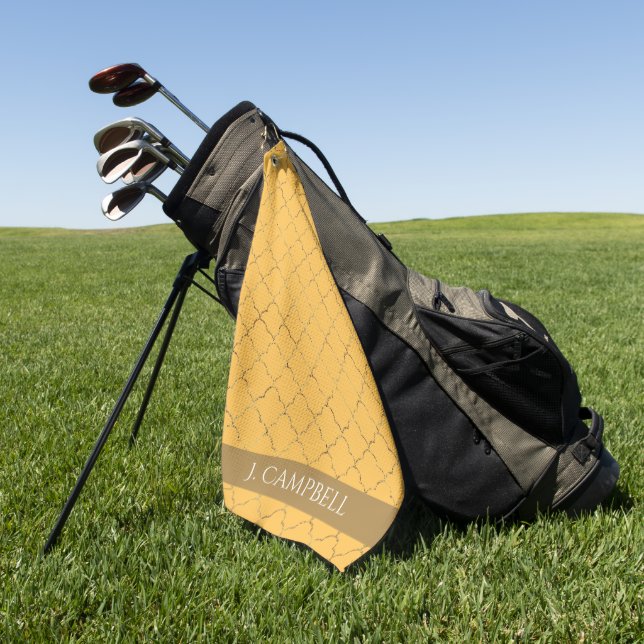 Serviette De Golf Joli Daffodil Gold Quatrefoil Personnalisé (Vert)