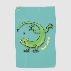 Serviette De Golf Joli gecko vert salutations avec dessin animé