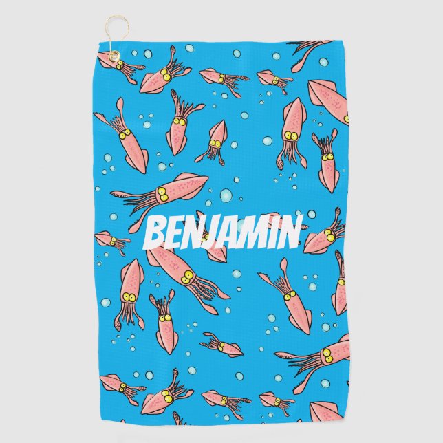 Serviette De Golf Joli motif caricature de calmar rose (Devant)