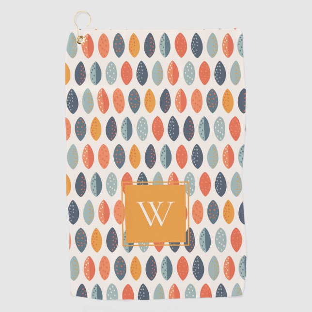 Serviette De Golf Joli Motif de Monogramme Botanique Bleu Bleu Orang (Devant)