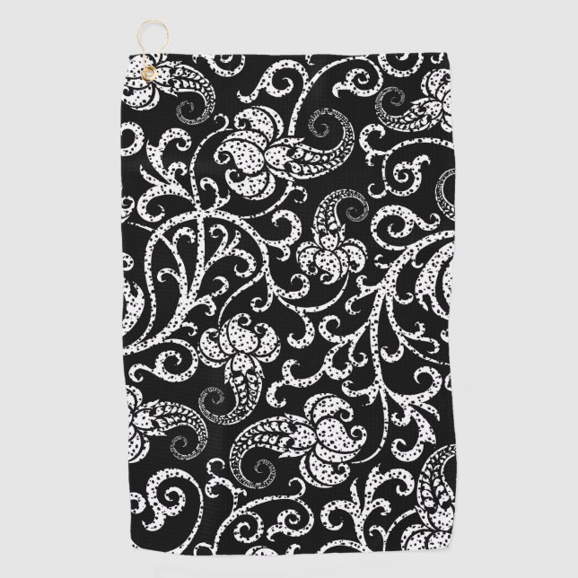 Serviette De Golf Joli noir dalmate fleurs arrière - plan design lum (Devant)