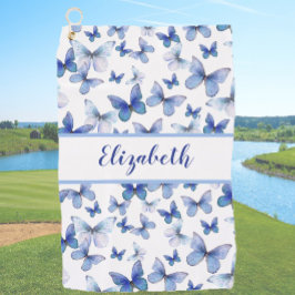 Serviette De Golf Joli papillon bleu avec nom personnalisé dames