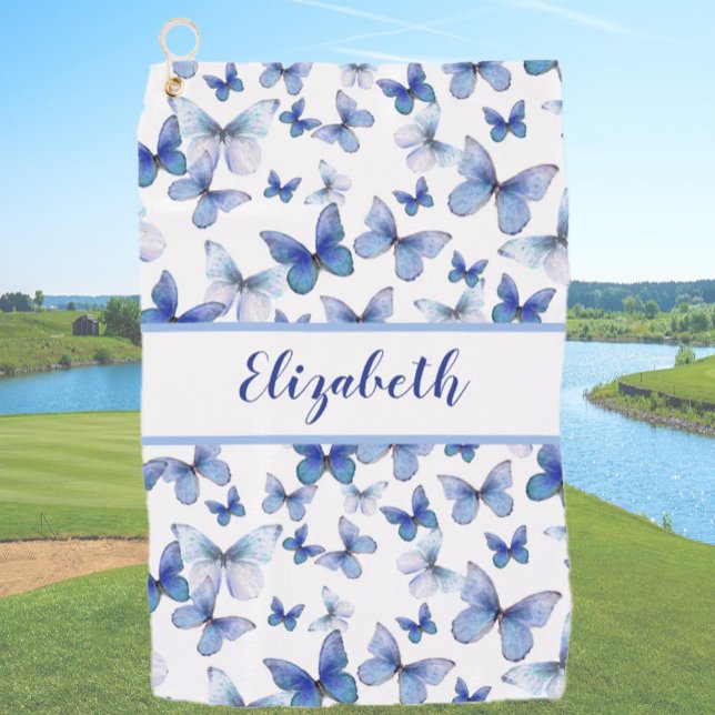 Serviette De Golf Joli papillon bleu avec nom personnalisé dames (Créateur téléchargé)