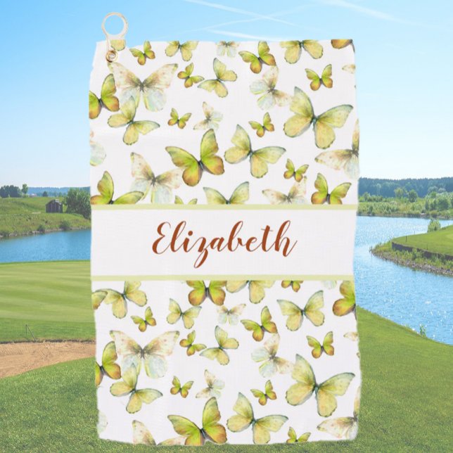 Serviette De Golf Joli papillon jaune avec nom personnalisé dames (Créateur téléchargé)