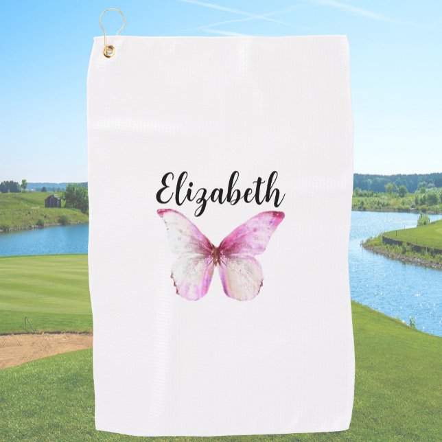 Serviette De Golf Joli papillon rose avec nom personnalisé dames (Créateur téléchargé)