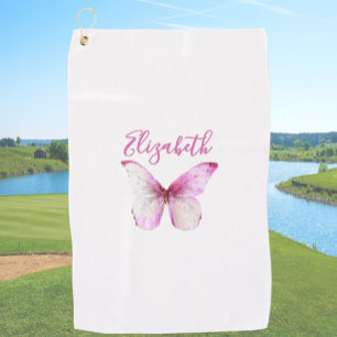 Serviette De Golf Joli papillon rose avec nom personnalisé dames