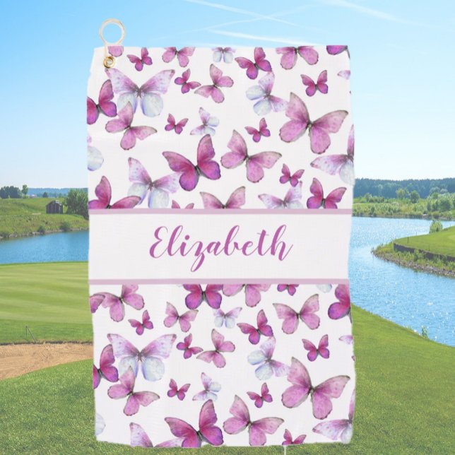 Serviette De Golf Joli papillon rose avec nom personnalisé dames (Créateur téléchargé)