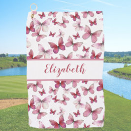 Serviette De Golf Joli papillon rouge avec nom personnalisé dames