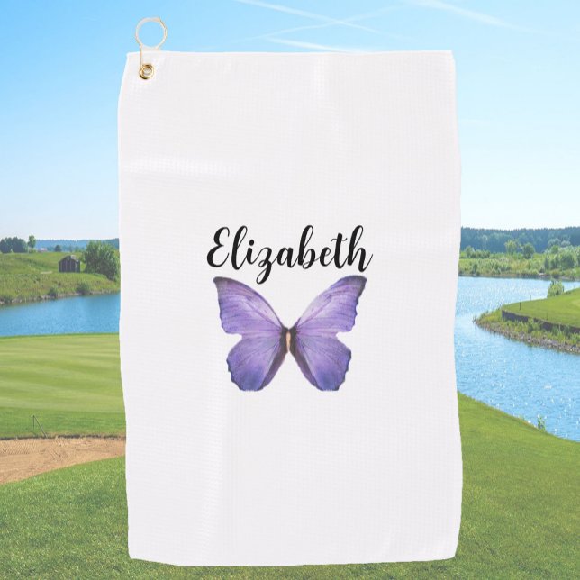 Serviette De Golf Joli papillon violet avec nom personnalisé dames (Créateur téléchargé)