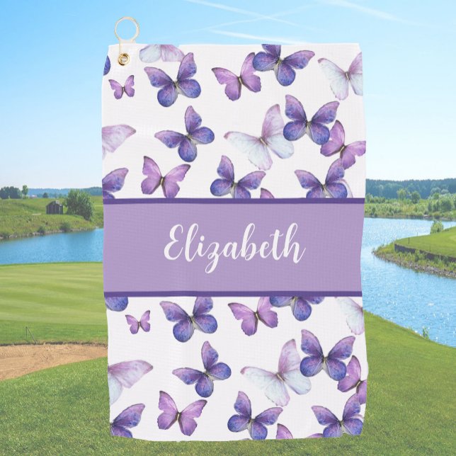 Serviette De Golf Joli papillon violet nom personnalisé (Créateur téléchargé)