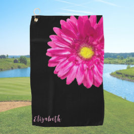 Serviette De Golf Joli rose et noir fleur marguerite nom personnalis