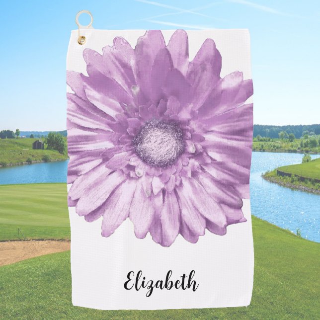 Serviette De Golf Jolie fleur marguerite violet nom personnalisé fem (Créateur téléchargé)