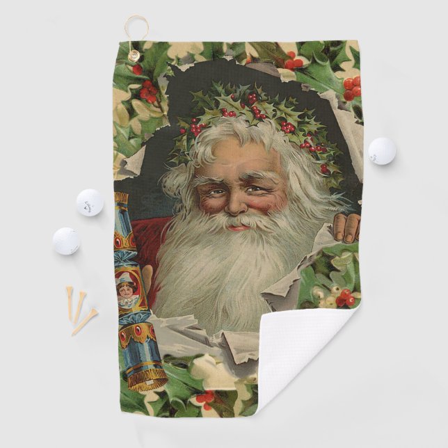 Serviette De Golf Joyeux Noël Père Noël classique antique (En situation)