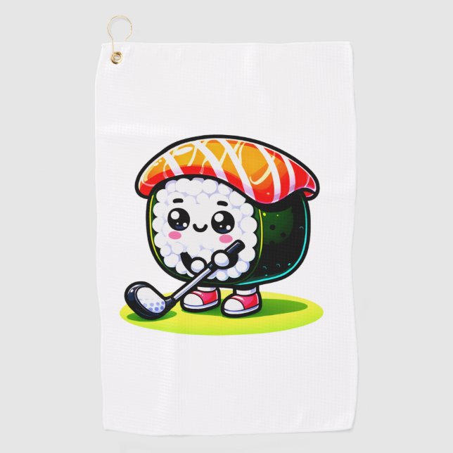 Serviette De Golf Kawaii Sushi jouant au golf (Devant)